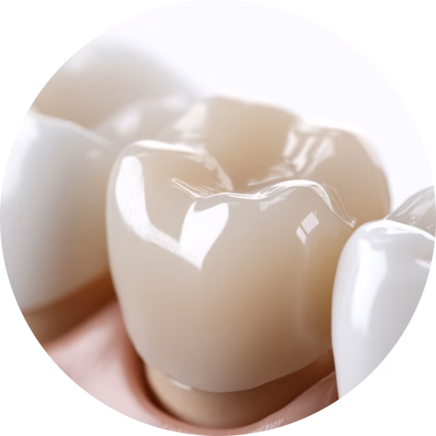 Close-up of a custom CEREC porcelain dental crown
