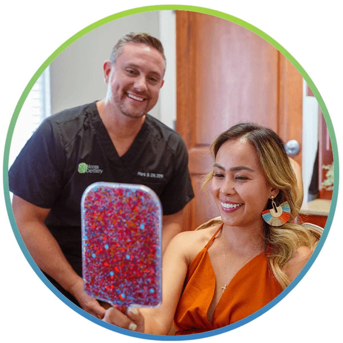 Dr. Dill and patient reviewing cosmetic dentistry options