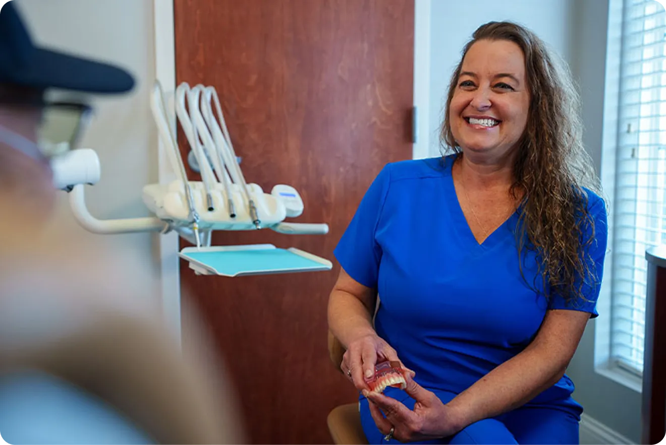 Patient at a follow-up dental implant appointment